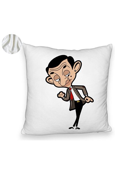 BEKZ Perna Decorativa Fluffy, Model Mr Bean, 40x40 cm, Alba, Husa Detasabila, Burduf