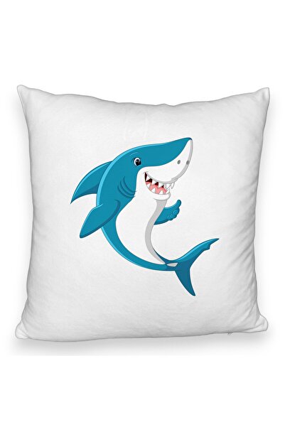 BEKZ Față de pernă pufoasă, model pentru copii, rechin albastru, 40x40 cm, alb