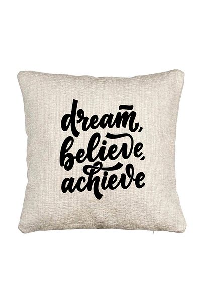 BEKZ Fata de perna Canapea, Model Dream Believe Achieve, 40x40 cm, Cu fermoar