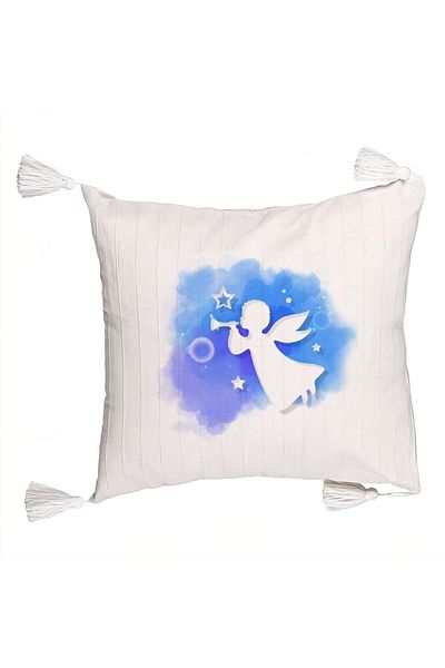BEKZ Christmas themed Fringed Pillowcase, Angel, 45x45 cm, Ecru, With zipper