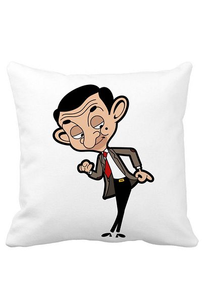 BEKZ Mr Bean Square Decorative Pillow, 40x40 cm, White, Matte, Removable Cover, Bellows