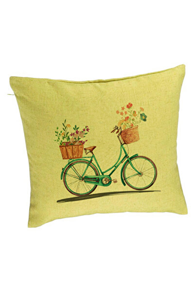 BEKZ Față de pernă, model floral cu bicicletă, 40x40 cm, verde