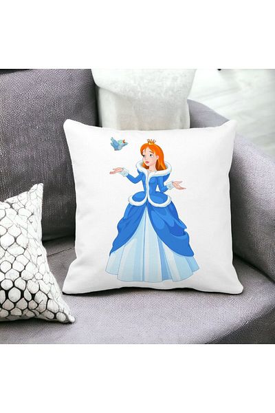 BEKZ Perna Decorativa Patrata Printesa si Paserea, 40x40 cm, Alba, Mata, Husa Detasabila, Burduf