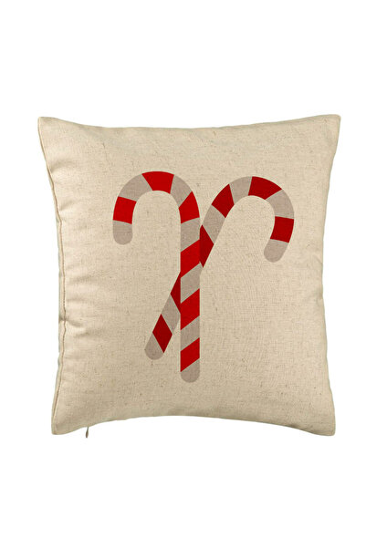 BEKZ Față de pernă cu tematică de Crăciun, acadele, 40x40 cm, bej