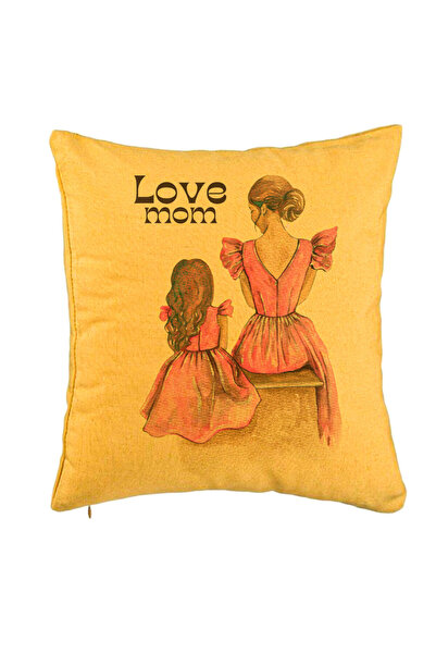 BEKZ Față de pernă, model Love Mom, 40x40 cm, galben