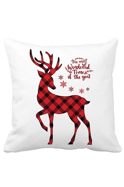 BEKZ Christmas Pillowcase With Reindeer And Text 2, 40x40 Cm, White, Matte