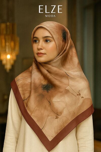 ELZE MODA شال من قماش الفوال القطني منقوش