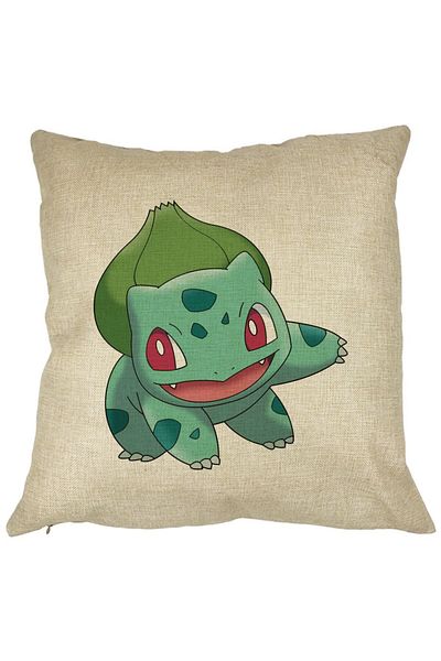BEKZ Perna Decorativa Patrata copii Bulbasaur, 40x40 cm, Husa Detasabila, Burduf