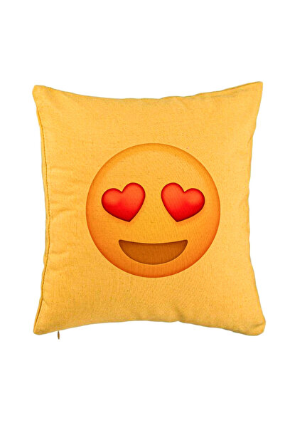 BEKZ Perna Decorativa, Model Emoji Fata cu Inimi, 40x40 cm, Galben, Husa Deta...