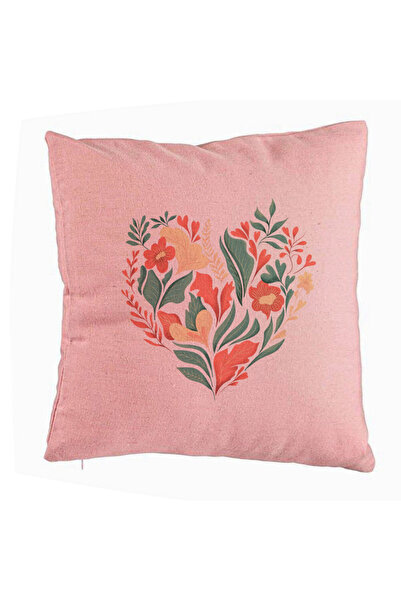 BEKZ Perna Decorativa, Model Love Flowers, 40x40 cm, Roz, Husa Detasabila, Bu...