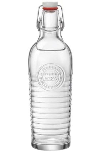 Bormioli Rocco Officina Water Bottle, Italian Glass Pitcher, Airtight Seal, Metal Clamp, Easy To Carry Handle, 1.2L