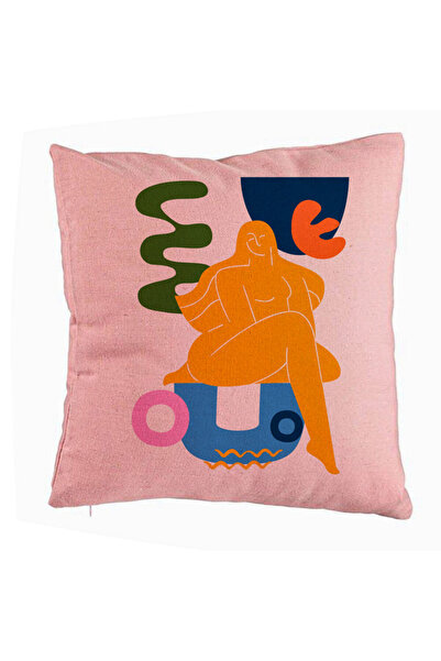 BEKZ Perna Decorativa, Model Abstracta 3, 40x40 cm, Roz, Husa Detasabila, Burduf