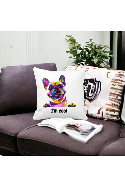 BEKZ Perna Decorativa, I&apos;m cool Colorful, 40x40 cm, Alba, Mata, Husa Detasabila, Burduf