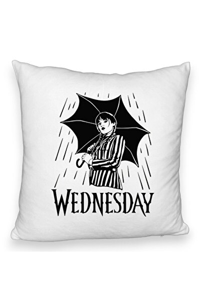 BEKZ Perna Decorativa Fluffy, Model Wednesday Addams 5, 40x40 cm, Alba, Husa Detasabila, Burduf