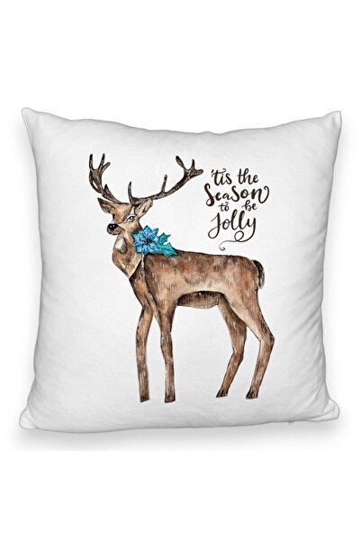 BEKZ Față de pernă pufoasă de Crăciun cu ren și text, 3, 40x40 cm, albă