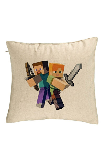 BEKZ Fata De Perna, Model Minecraft, 40x40 Cm, Bej, Husa Detasabila