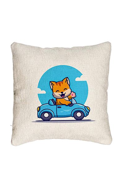 BEKZ Perna Decorativa Canapea, Model Pisica cu Masina, 40x40 cm, Cu fermoar