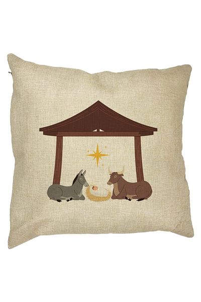 BEKZ Perna Decorativa cu tematica de Craciun, Nasterea Sperantei, 40x40 cm, Husa Detasabila, Burduf