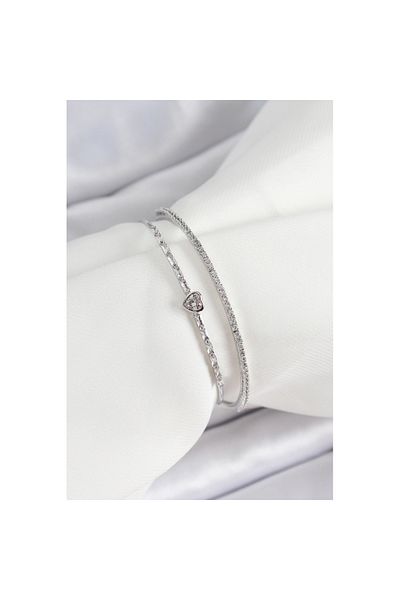 Skygo Brass Silver Color Zircon Stone Heart Detailed Women's Bracelet - Tj-Bb7062