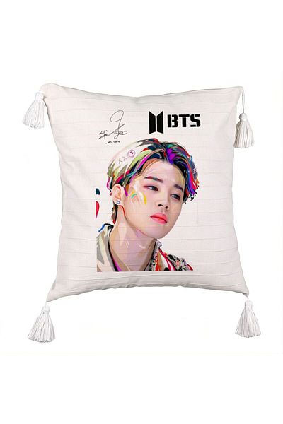 BEKZ BTS Jimin Decorative Pillow with Fringes, 45x45 cm, Ecru, With zipper