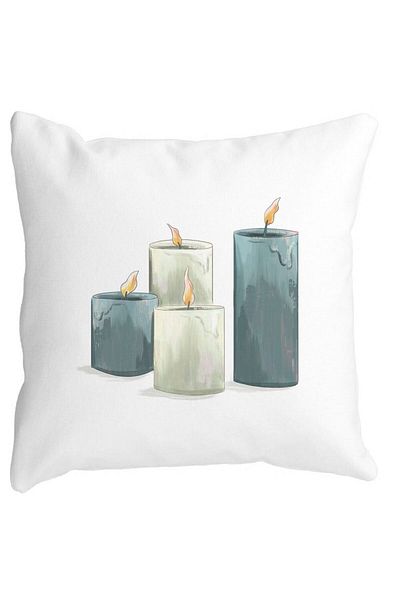 BEKZ Christmas Themed Decorative Pillow, Candles 4, 40x40 cm, White, Matte, Removable Cover, Bellows