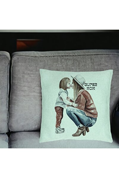 BEKZ Perna Decorativa, Model Super Mom Girl, 40x40 cm, Verde Menta, Husa Deta...