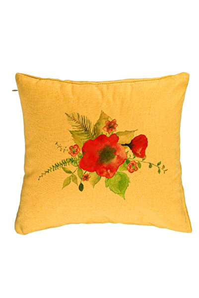 BEKZ Perna Decorativa, Model Florale Mac, 40x40 cm, Galben, Husa Detasabila, ...