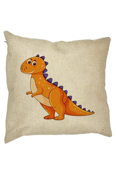 BEKZ Perna Decorativa Patrata copii Dinozaur Portocaliu, 40x40 cm, Husa Detasabila, Burduf