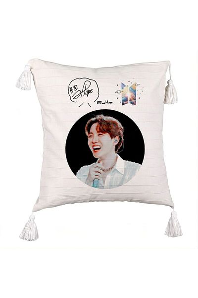 BEKZ BTS Jin Decorative Pillow with Fringes, 45x45 cm, Ecru, With zipper