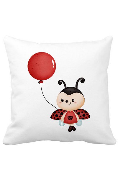 BEKZ Ladybug With Balloon Pillowcase, 40x40 Cm, White, Matte