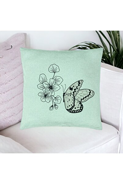 BEKZ Perna Decorativa, Model Fluture si Flori, 40x40 cm, Verde Menta, Husa De...