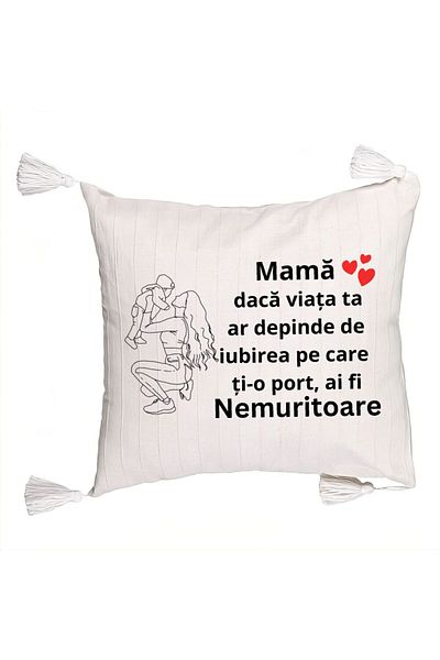 BEKZ Fringed Pillowcase, Model for Mom 10, 45x45 cm, Ecru, With zipper