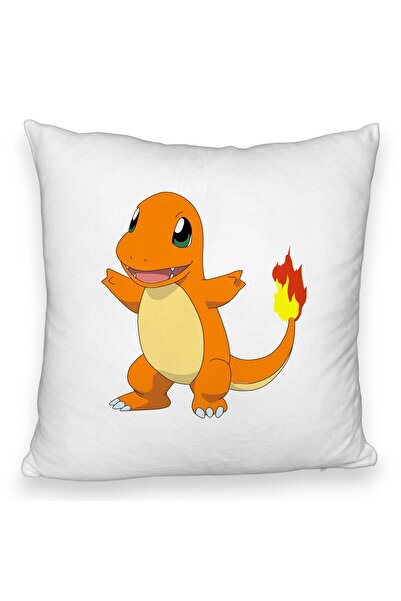 BEKZ Față de pernă pufoasă, model pentru copii cu șopârlă de foc, 40x40 cm, albă