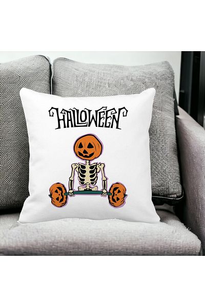 BEKZ Pillowcase With Halloween Skeleton 2 Motif, 40x40 Cm, White, Matte