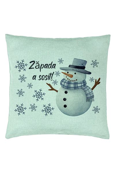 BEKZ Față de pernă de Crăciun cu om de zăpadă și text 2, 40x40 cm, verde mentă