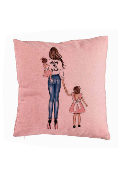 BEKZ Μαξιλαροθήκη, Σχέδιο Μαμάς Κοριτσιών, 40x40 Εκ., Ροζ