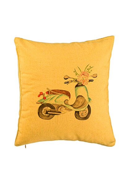 BEKZ Față de pernă, model floral cu bicicletă, 40x40 cm, galbenă