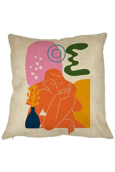 BEKZ Perna Decorativa Patrata Abstracta 1, 40x40 cm, Husa Detasabila, Burduf