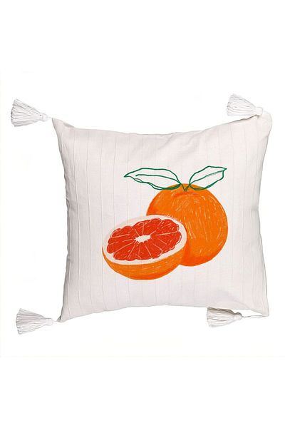 BEKZ Fringed Pillowcase, Orange Pattern, 45x45 cm, Ecru, With Zipper
