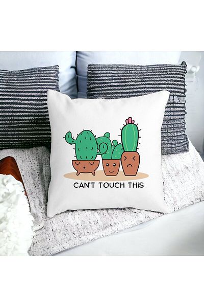 BEKZ Cactus Can&apos;t Touch This Square Decorative Pillow, 40x40 Cm, White, Matte, Removable Cover, Bell