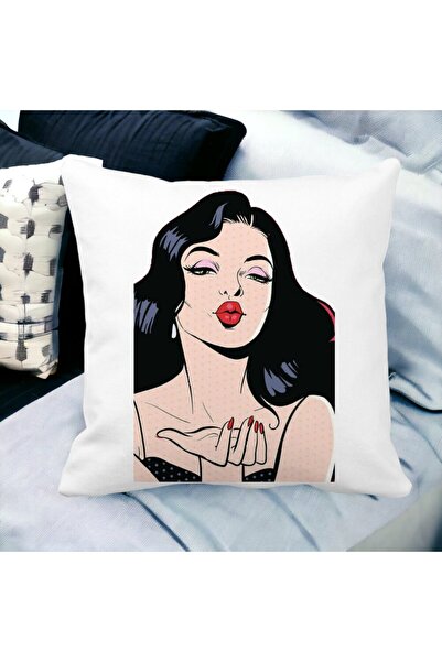 BEKZ Față de pernă pătrată vintage Pop Art, 40x40 cm, albă, mată