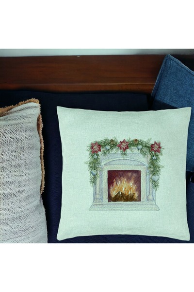 BEKZ Față de pernă cu tematică de Crăciun, șemineu, 40x40 cm, verde mentă