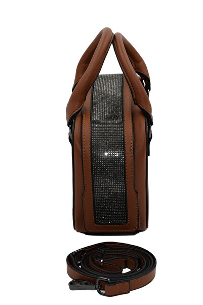 Morpelikan Women's Stylish Detailed Zippered Adjustable Cross Strap Brown Hand and Shoulder Bag