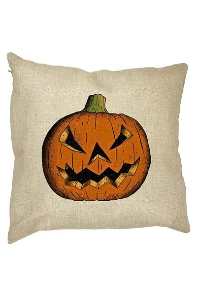 BEKZ Perna Decorativa cu motiv Dovleac de Halloween 2, 40x40 cm, Husa Detasabila, Burduf