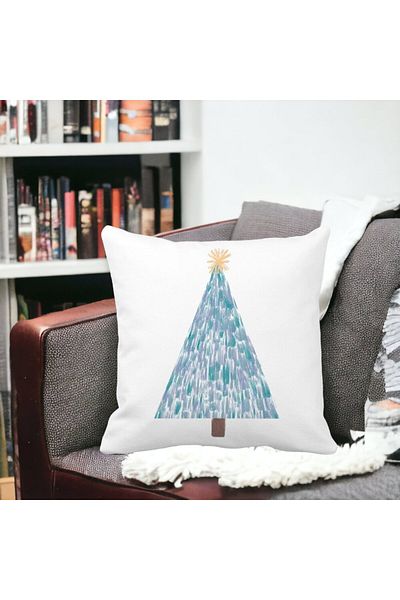 BEKZ Christmas Themed Decorative Pillow, Fir Tree, 3, 40x40 cm, White, Matte, Removable Cover, Bellows