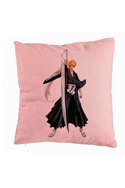 BEKZ Perna Decorativa cu Bleach - Ichigo, 40x40 cm, Roz, Husa Detasabila, Burduf