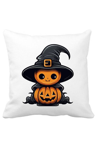 BEKZ Decorative Pillow with Halloween Motif 1, 40x40 cm, White, Matte, Removable Cover, Bellows