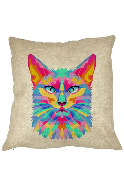 BEKZ Perna Decorativa Patrata Contrast Cat, 40x40 cm, Husa Detasabila, Burduf