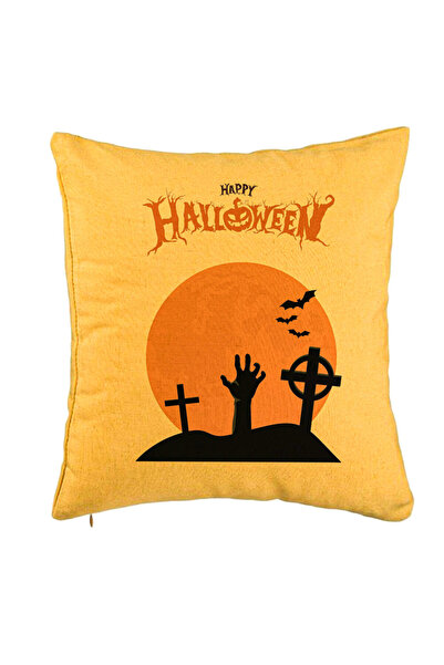 BEKZ Față de pernă cu motiv de Halloween 2, 40x40 cm, galbenă