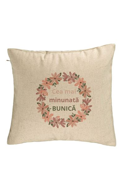 BEKZ Perna Decorativa pentru Bunica 7, 40x40 cm, Bej, Husa Detasabila, Burduf